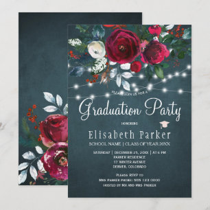 Invitación Fiesta de graduación elegante floral invernal burg
