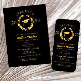 Invitación Fiesta de graduación elegante formal corona de lau