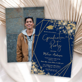 Invitación Fiesta de Graduación Elegante Foto Azul Marino
