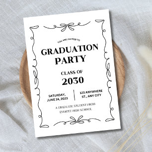Invitación Fiesta de Graduación Elegante Lazo Negro Negro Gra