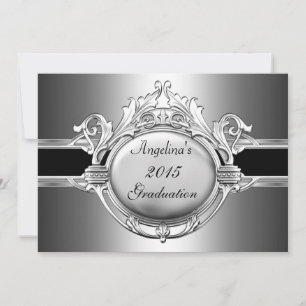 Invitación Fiesta de Graduación Elegante Metal Negro Plata