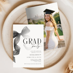 Invitación Fiesta de graduación elegante moderna con lazo neg