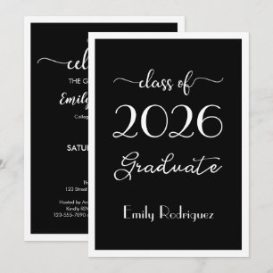 Invitación Fiesta de Graduación Elegante Negra y Blanca Clase