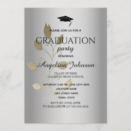 Invitación Fiesta de Graduación Elegante Oro y Plata