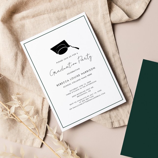 Invitación Fiesta de graduación Elegante Script Verde Graduad (Subido por el creador)