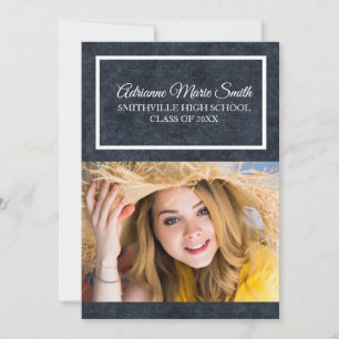 Invitación Fiesta de graduación en baúl con foto azul marino