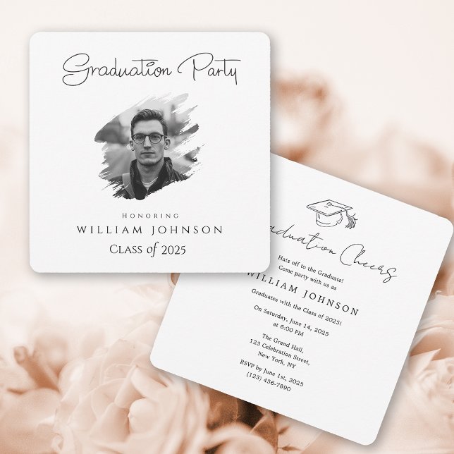 Invitación fiesta de graduación en blanco y negro 2025 (black and white graduation party 2025 invitation
)