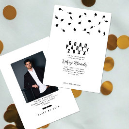 Invitación Fiesta de Graduación en Blanco y Negro Lanzamiento