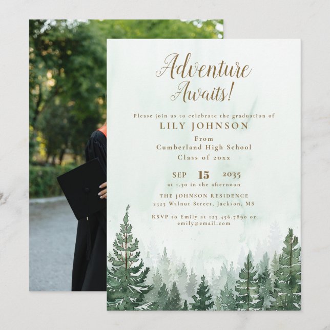 Invitación Fiesta de Graduación en el Bosque Espera la Aventu (Anverso / Reverso)