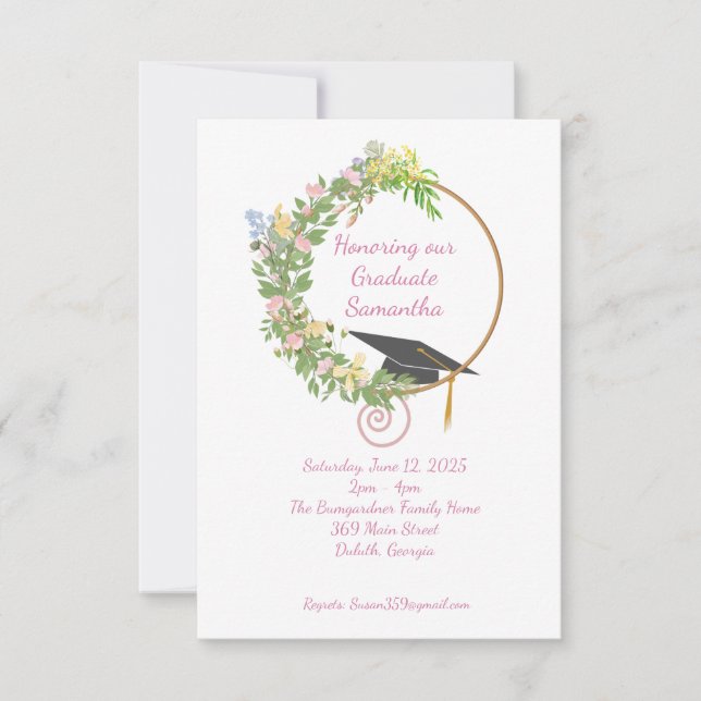 Invitación Fiesta de graduación en el jardín, en rosa (Anverso)