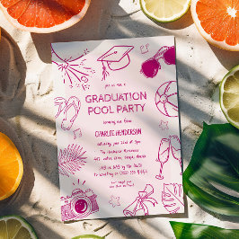 Invitación Fiesta de Graduación en la Piscina con Dibujos Cap