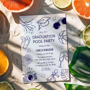 Invitación Fiesta de Graduación en la Piscina con Dibujos Cap