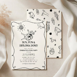 Invitación Fiesta de graduación en la piscina con garabatos