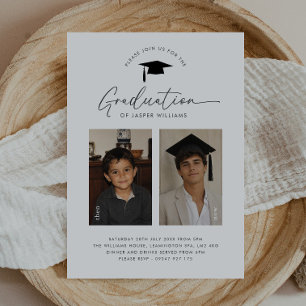 Invitación Fiesta de Graduación Entonces y Ahora Niño 2 Fotos