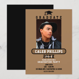 Invitación Fiesta de Graduación Escolar Moderna Marrón y Negr