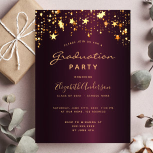 Invitación Fiesta de graduación estrellas de oro de Borgoña 2