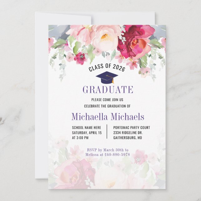 Invitación Fiesta de Graduación Floral 2026 (Anverso)