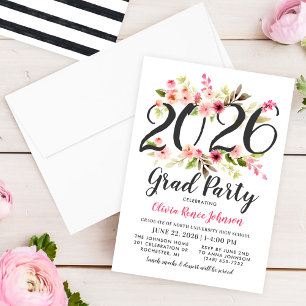 Invitación Fiesta de Graduación Floral Acuarela 2026 Rosa