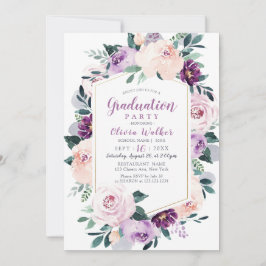 Invitación Fiesta de graduación floral botánica morada florec