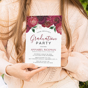 Invitación Fiesta de Graduación Floral Burgundy Elegante