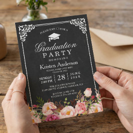 Invitación Fiesta de Graduación Floral con Marco de Pizarra C