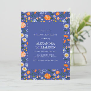Invitación Fiesta de Graduación Floral Cottagecore Azul Vinta
