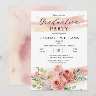 Invitación Fiesta de Graduación Floral de acuarela Boho Peach
