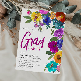 Invitación Fiesta de Graduación Floral de Acuarela Brillante