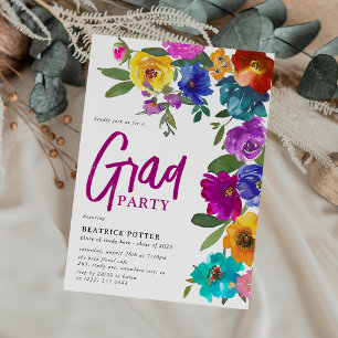 Invitación Fiesta de Graduación Floral de Acuarela Brillante 