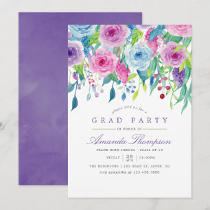 Invitación Fiesta de graduación floral de acuarela violeta ul