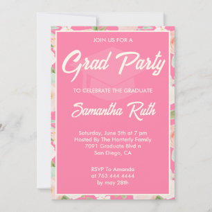 Invitación Fiesta de Graduación Floral de Marfil Rosa Elegant