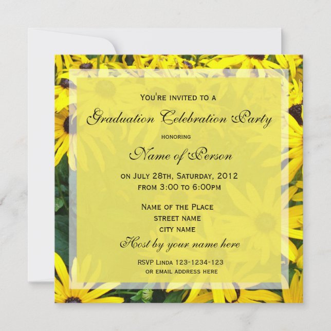 Invitación fiesta de graduación floral de margarita dorada (Anverso)