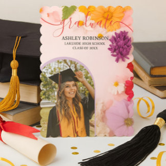 Invitación Fiesta de Graduación Floral de Naranja Personaliza