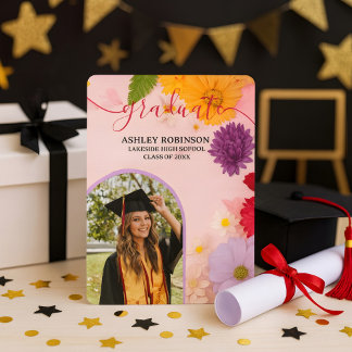 Invitación Fiesta de Graduación Floral de Naranja Personaliza