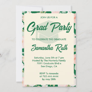 Invitación Fiesta de Graduación Floral Marfil Verde Moderno