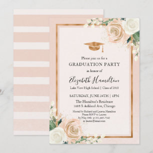 Invitación Fiesta de Graduación Floral Moderna Rosa y Dorado 