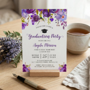 Invitación Fiesta de Graduación Floral Morado Ultra Violeta