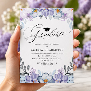 Invitación Fiesta de Graduación Floral Púrpura Polvorienta