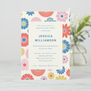 Invitación Fiesta de Graduación Floral Retro Vibrante