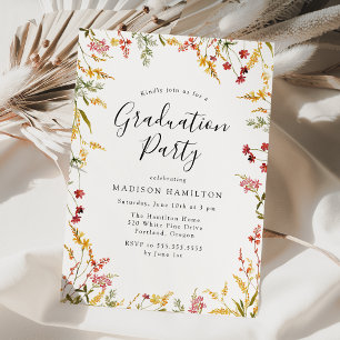 Invitación Fiesta de Graduación Floral Roja y Amarilla Elegan