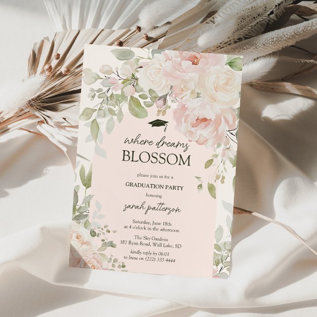 Invitación Fiesta de Graduación Floral Rosa Elegante (Subido por el creador)