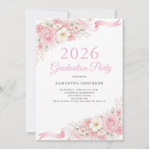 Invitación Fiesta de Graduación Floral Rosa Elegante 2026