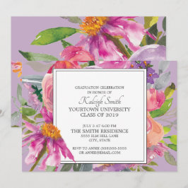 Invitación Fiesta de Graduación Floral Rosa Púrpura Jardín