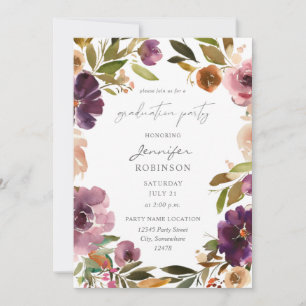 Invitación Fiesta de graduación floral rosa y morado