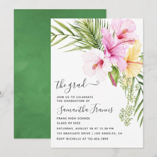 Invitación Fiesta de graduación floral tropical con acuarela