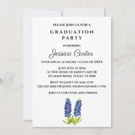 Invitación Fiesta de graduación floral Typography Bluebonnets