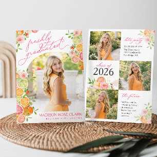Invitación Fiesta de Graduación Floral y Cítrico Recién Gradu