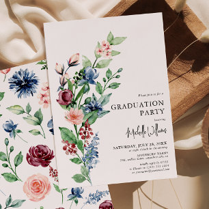Invitación Fiesta de Graduación Floral y Verde de Acuarela