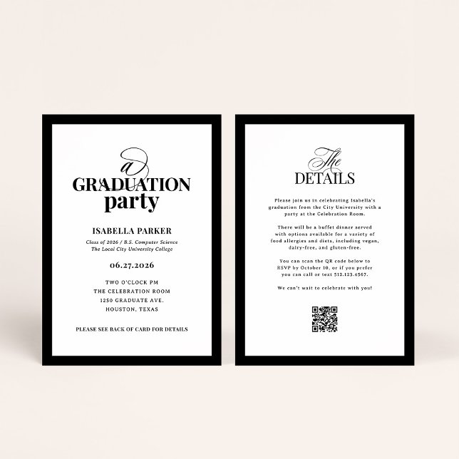 Invitación Fiesta de Graduación Formal y Elegante | Código QR (Subido por el creador)