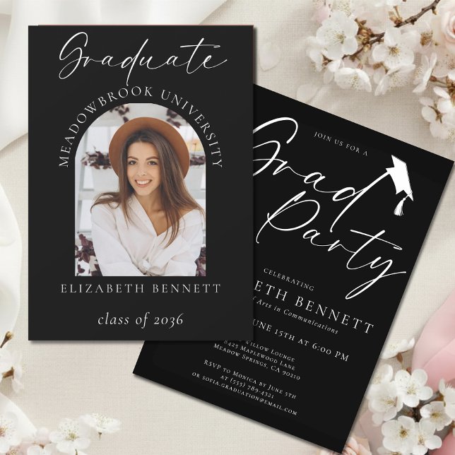 Invitación Fiesta de Graduación Foto Arco Moderno Blanco Negr (Subido por el creador)